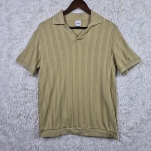 Zara Polo Mens  Knit Sage Green Stripe SS Johnny Collar Small Resort